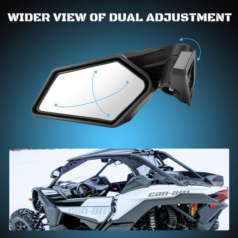 A & UTV PRO X3 Side Mirrors, A & UTV PRO Adjustable Rear View Mirrors for Can am Maverick X3 XRS XDS Max Turbo R RR 2017-2025, Breakaway Clear Rearview Accessories for Side by Side, Replace OEM #715002898 - Image 3